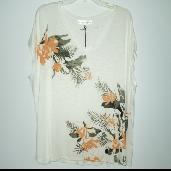Chelsea & Theodore Tropical Floral Summer Stretch Tee Rayon/Spandex 2x - Picture 2 of 4
